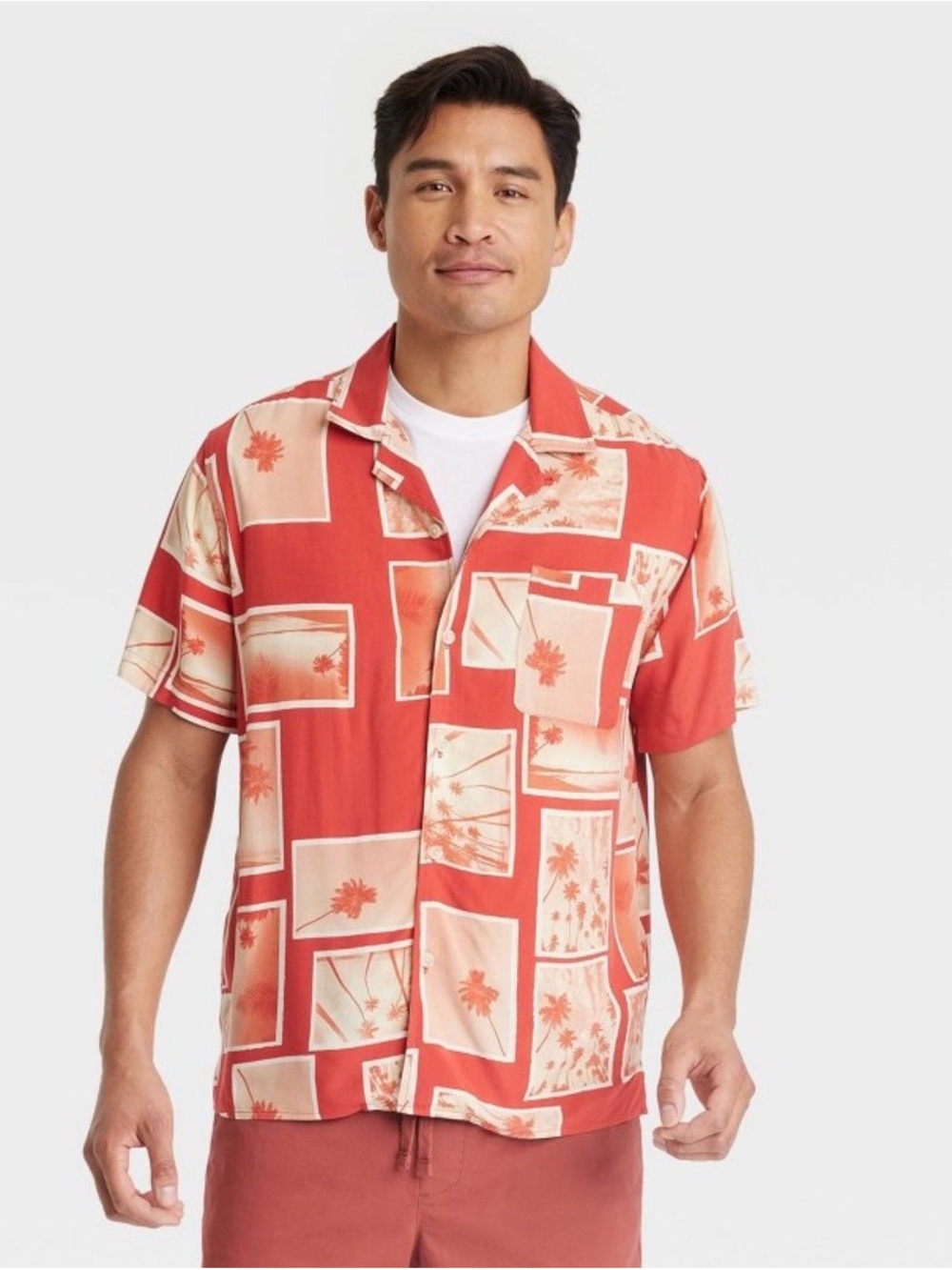 Men's Tree Print Short Sleeve Button-Down Shirt - Goodfellow & Co™ Red, Lg